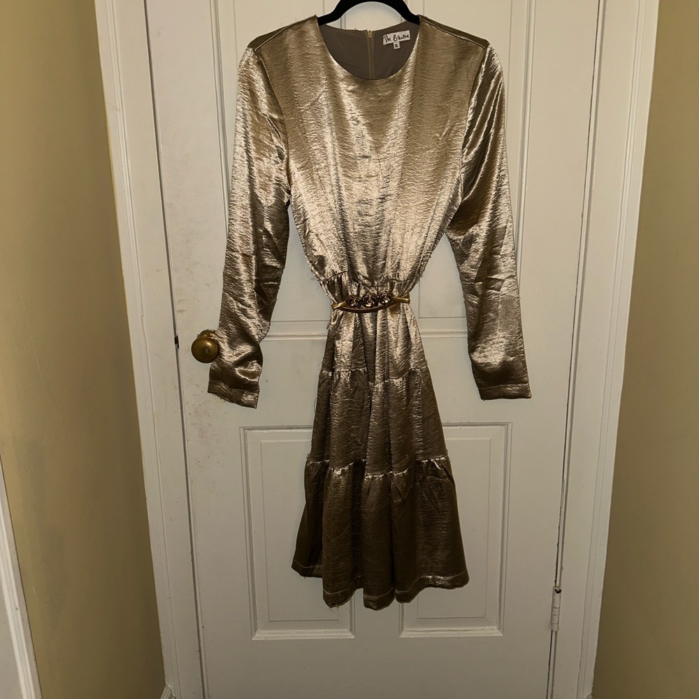 **3 for $40** Silky gold dress — festive, fun, dress up or down